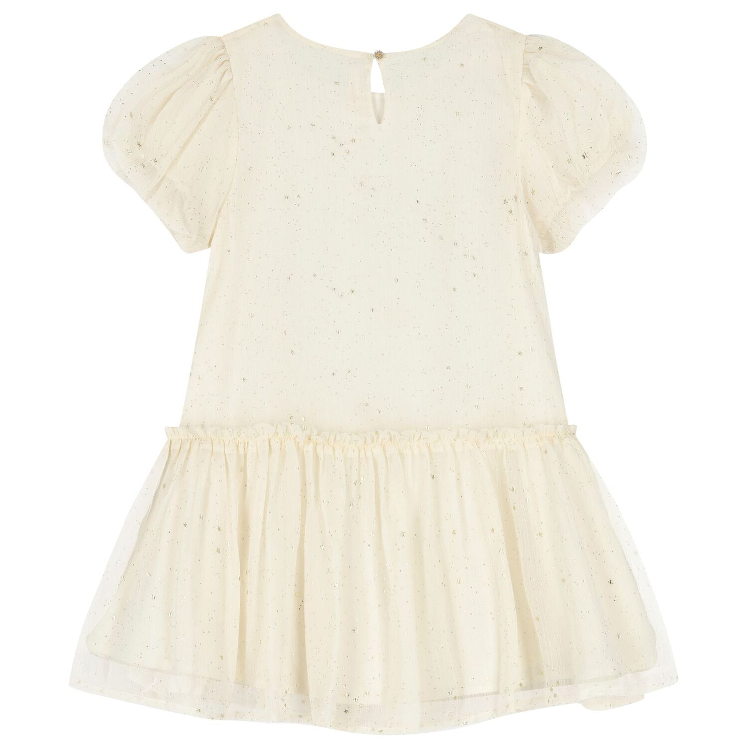 Girls Ivory & Gold Stars Chiffon Dress, 1, hi-res