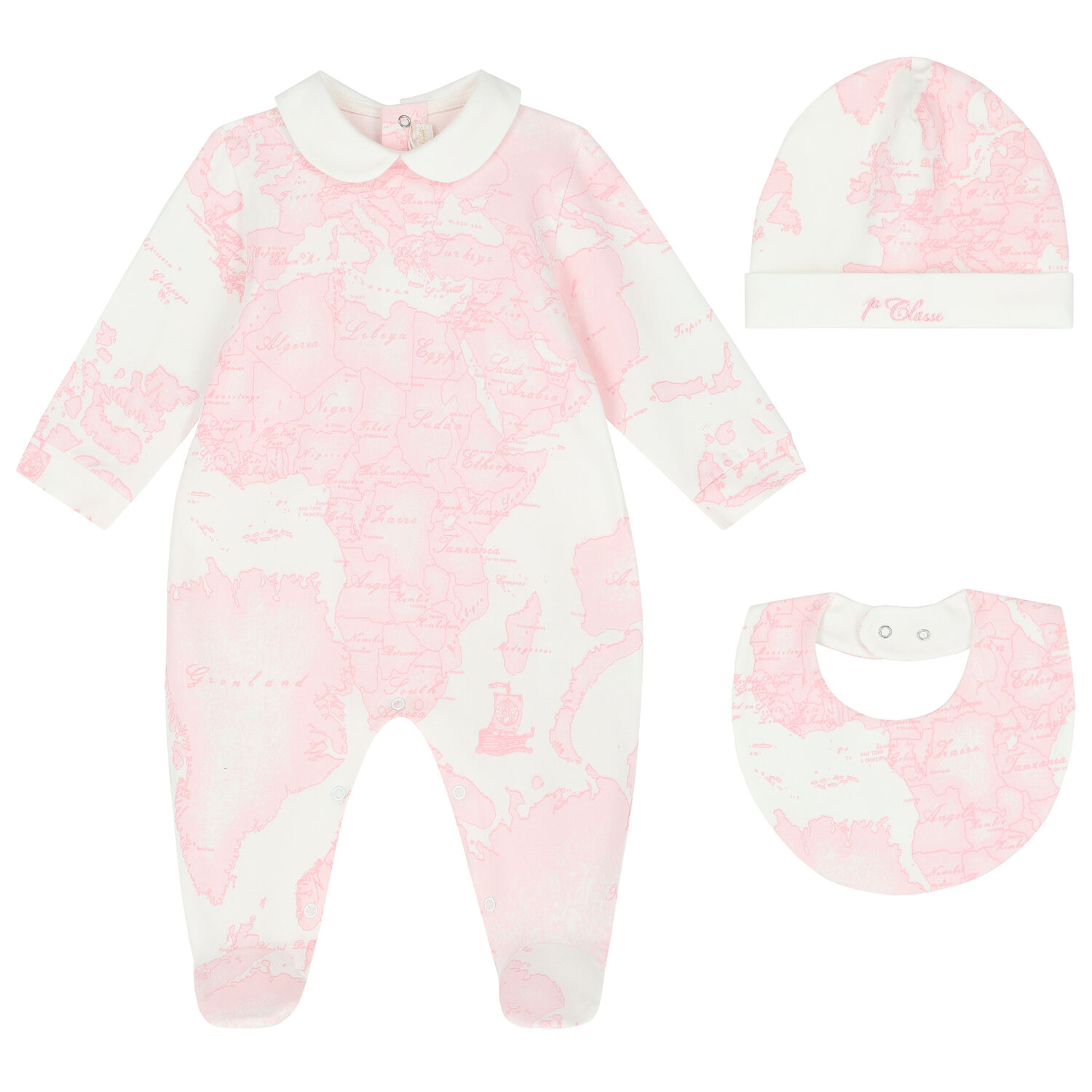 Baby Girls Pink & Ivory Geo Map Babygrow Set, 2, hi-res