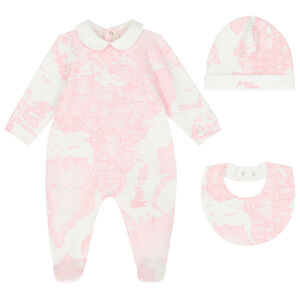 Baby Girls Pink & Ivory Geo Map Babygrow Set