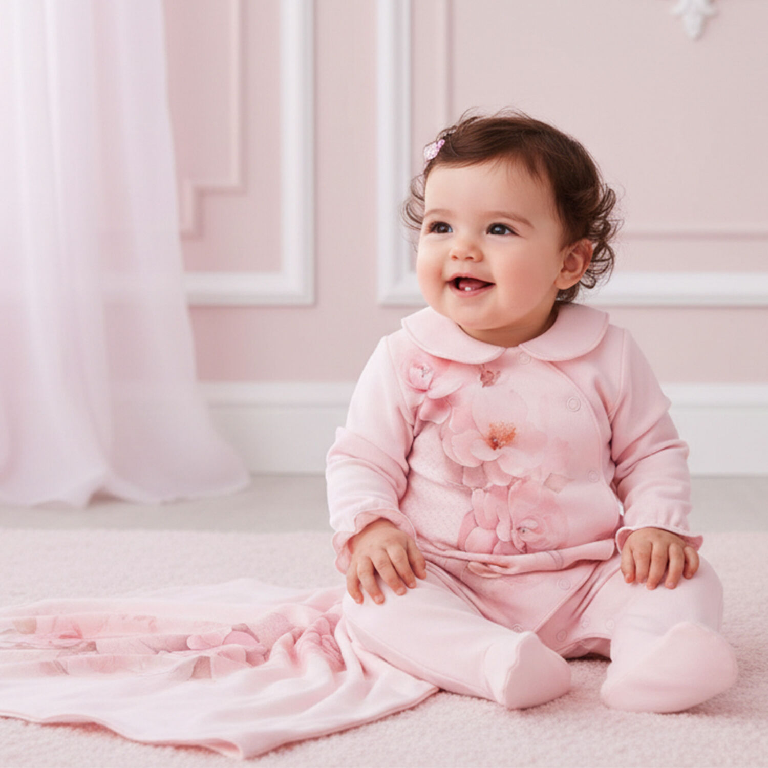 Baby Girls Pink Floral Babygrow Gift Set, 1, hi-res