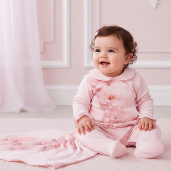 Baby Girls Pink Floral Babygrow Gift Set