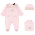 Baby Girls Pink & Gold Logo Babygrow Gift Set , 3, hi-res