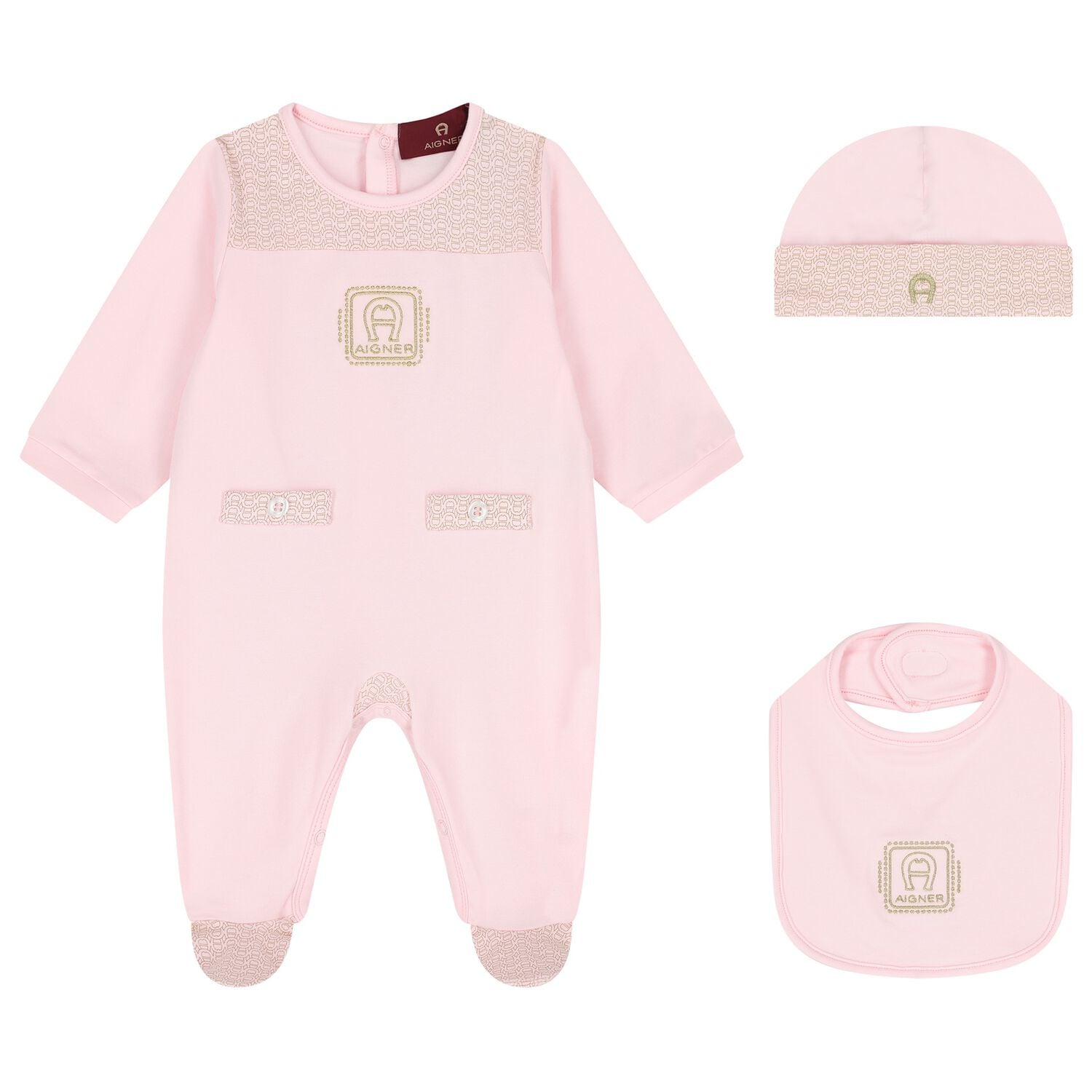 Baby Girls Pink & Gold Logo Babygrow Gift Set , 3, hi-res