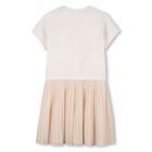 Girls Beige Logo Pleated Dress, 1, hi-res
