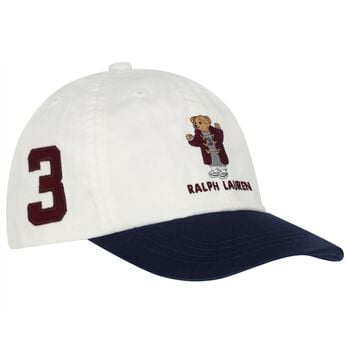 Boys White & Navy Blue Polo Bear Cap