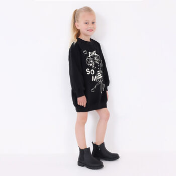 Girls Black & Silver Sweatshirt Dress