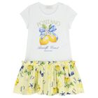 Girls White & Yellow Lemon Logo Dress, 1, hi-res