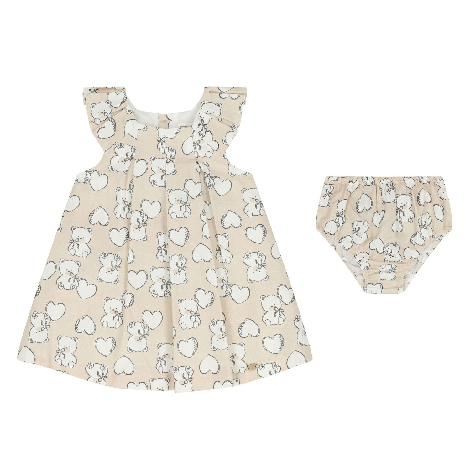 Baby Girls Beige Heart & Bear Dress Set, 1, hi-res