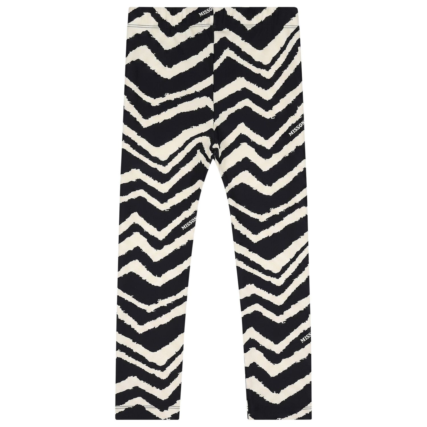 Girls Black & Ivory Zig Zag Leggings, 1, hi-res