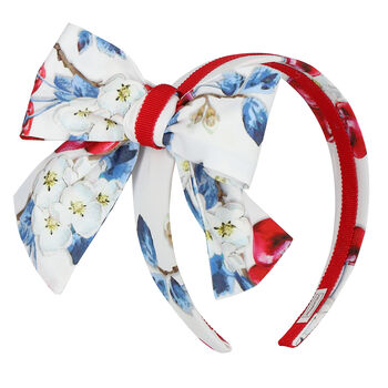 Girls White Floral & Cherry Headband