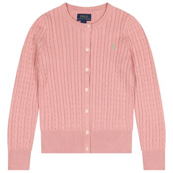 Girls Pink Logo Cable Knit Cardigan 