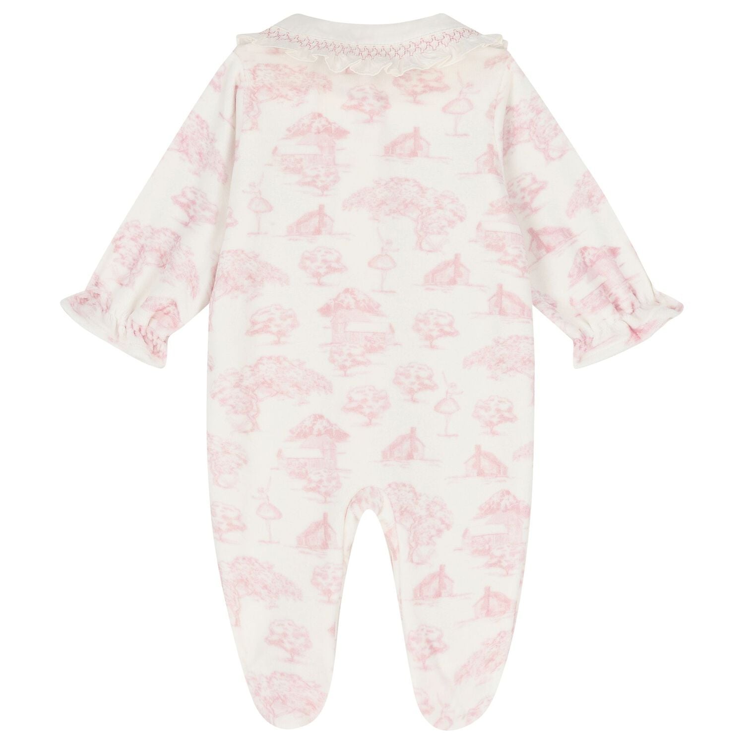 Baby Girls Ivory & Pink Toile de Jouy Babygrow, 1, hi-res