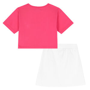 Girls Pink & White Logo Skirt Set