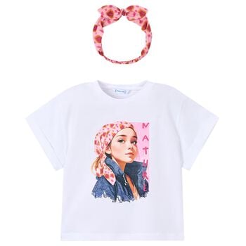 Girls White T-Shirt & Headband Set