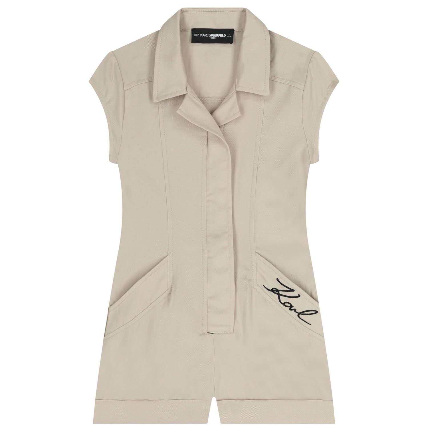 Girls Beige Logo Playsuit, 1, hi-res