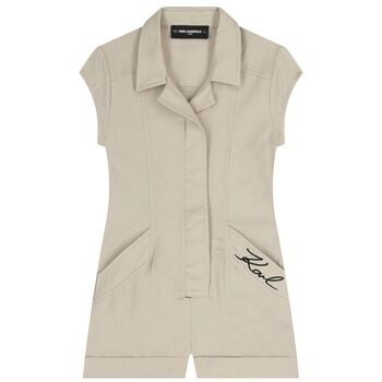 Girls Beige Logo Playsuit