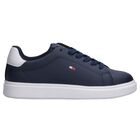 Boys Navy Blue & White Logo Trainers , 1, hi-res