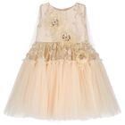 Girls Pink 3D Flower Tulle Dress, 1, hi-res