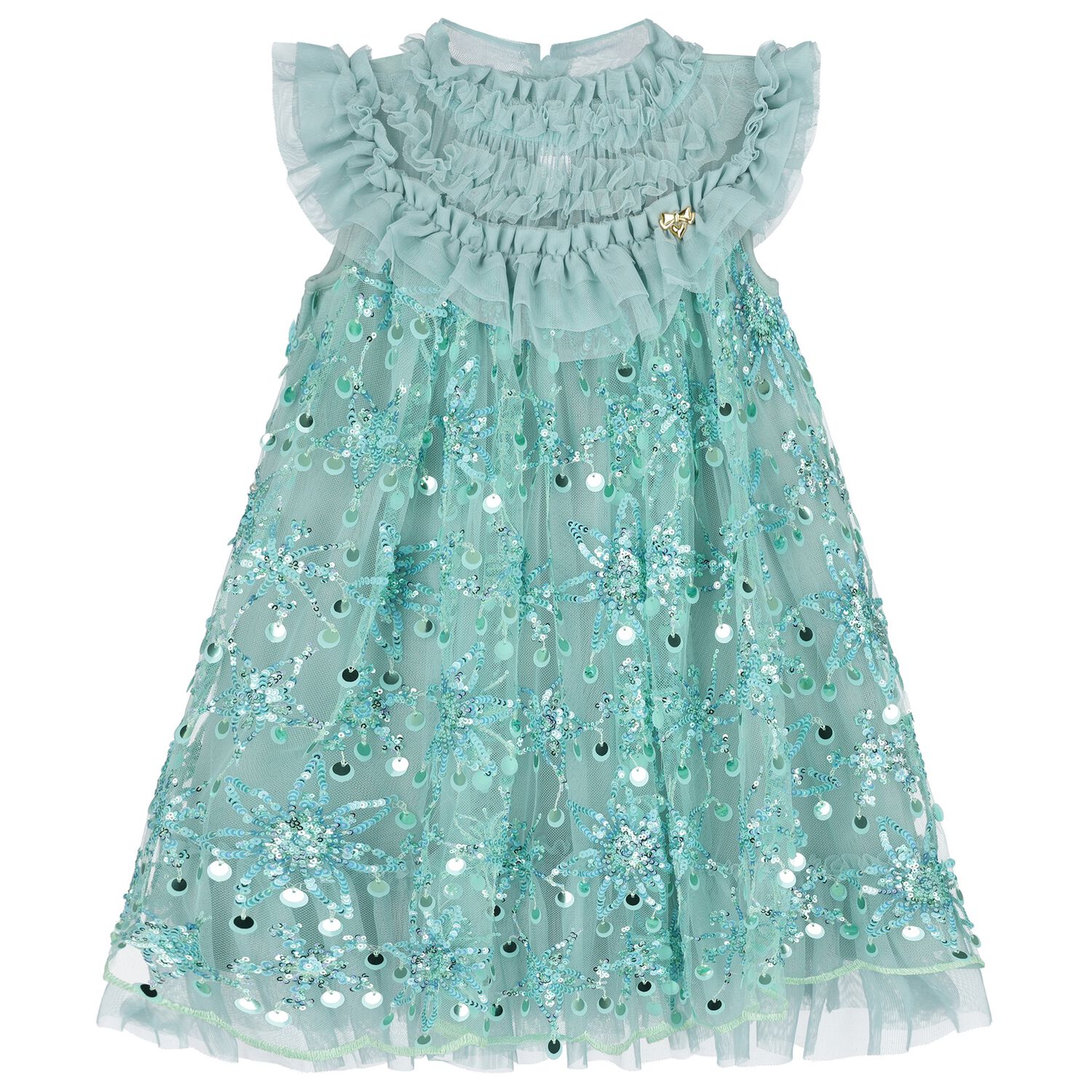 Girls Green Embellished Tulle Dress, 3, hi-res image number null