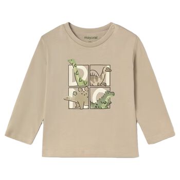 Younger Boys Beige Dinosaur Long Sleeve Top