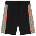 Boys Black & Checked Cotton Shorts, 1, hi-res