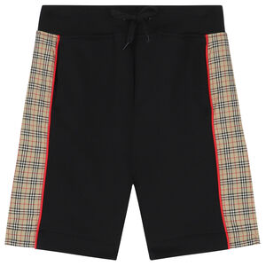 Boys Black & Checked Cotton Shorts