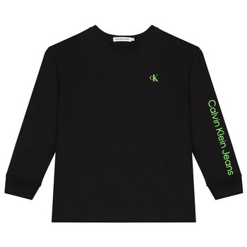 Boys Black Logo Long Sleeve Top