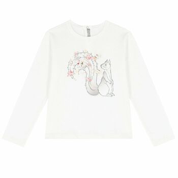 Girls Ivory Squirrel Long Sleeve Top 