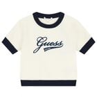 Girls Ivory & Navy Blue Logo Knit Skirt Set, 1, hi-res