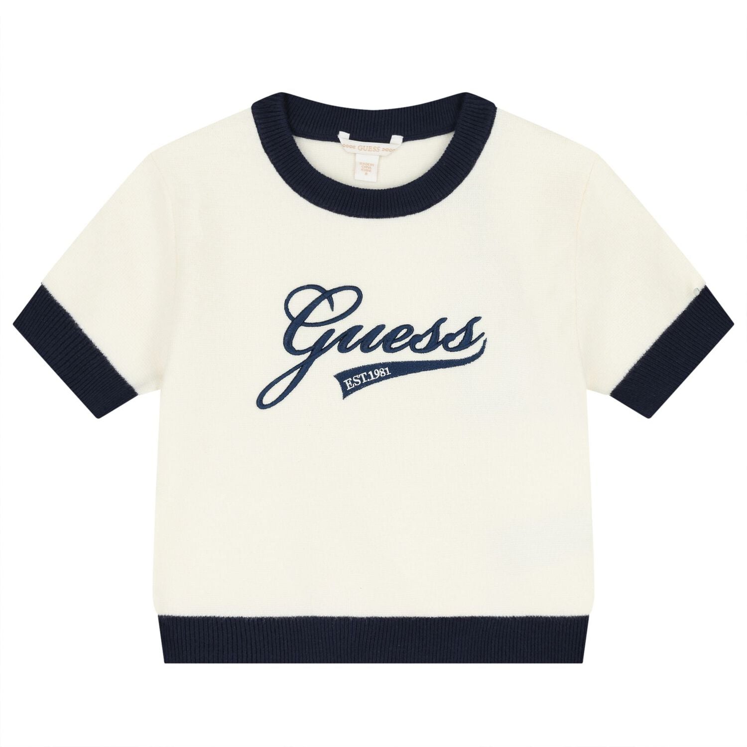 Girls Ivory & Navy Blue Logo Knit Skirt Set, 1, hi-res