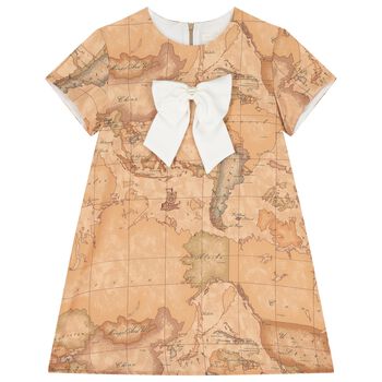 Girls Beige Logo Geo Map Dress 