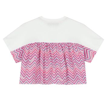 Girls White & Pink Logo Zigzag T-Shirt