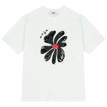 Girls White Flower Logo T-Shirt