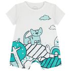 Baby Boys White Cat Romper, 1, hi-res