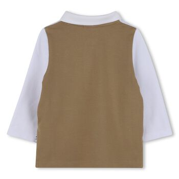 Younger Boys White & Beige Logo Polo Shirt