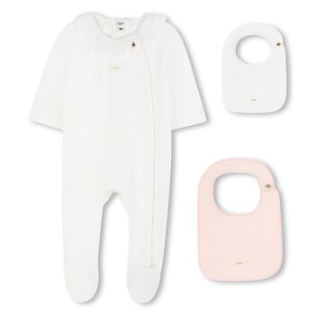 Baby Girls White & Pink Babygrow Gift Set 