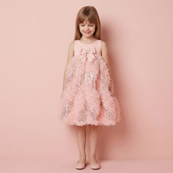 Girls Pink Sequin Tulle Dress