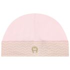 Baby Girls Pink & Gold Logo Baby Hat, 3, hi-res