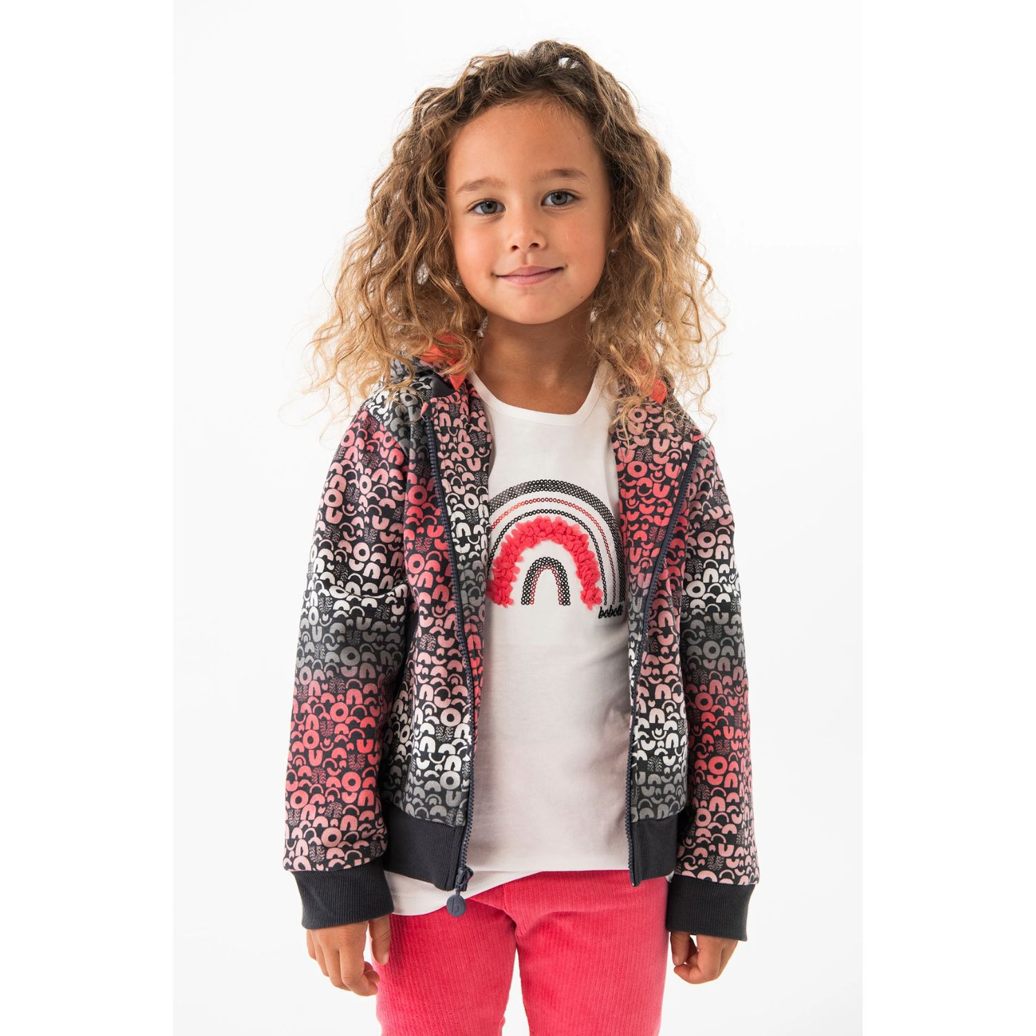 Girls Multi-Coloured Hooded Zip Up Top, 1, hi-res image number null
