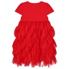 Girls Red Bow Tulle Dress, 1, hi-res