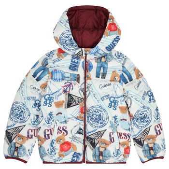 Boys White & Blue Logo Padded Puffer Jacket