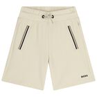 Boys Beige Logo Shorts, 2, hi-res