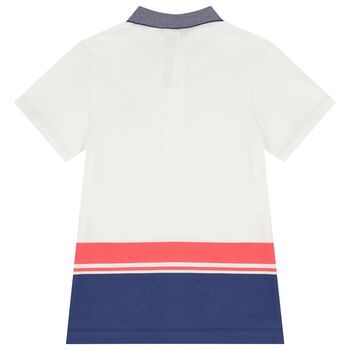 Boys White Striped Polo Shirt