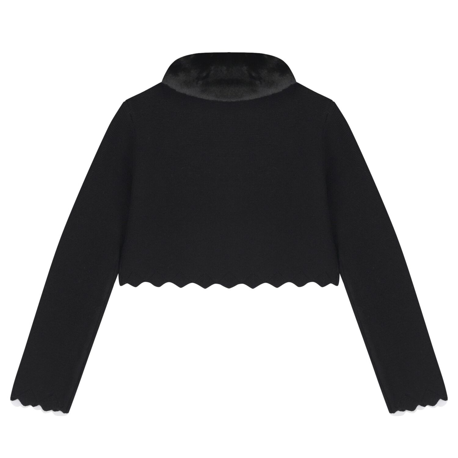 Girls Black Faux Fur Collar Cardigan, 2, hi-res