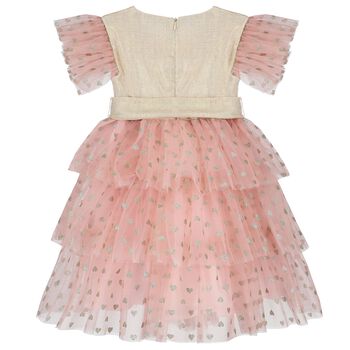 Girls Gold & Pink Tulle Bow Dress
