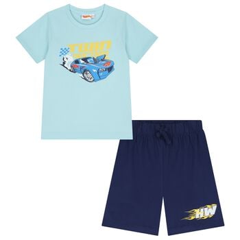 Boys Blue & Navy Blue Hotwheels Shorts Set