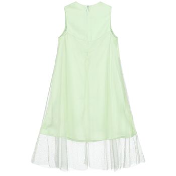 Girls Green Satin & Tulle Sparkle Dress