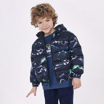 Boys Navy Blue Reversible Puffer Jacket