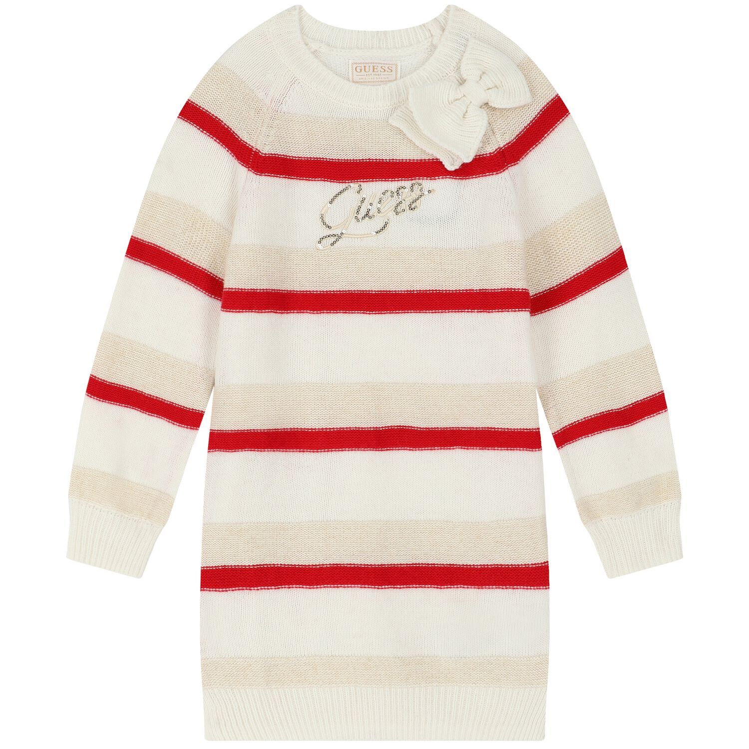 Girls Ivory Logo Knitted Dress, 1, hi-res image number null