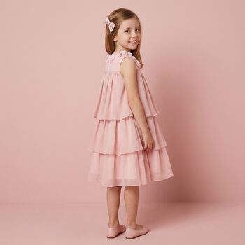 Girls Pink Flower Tiered Dress